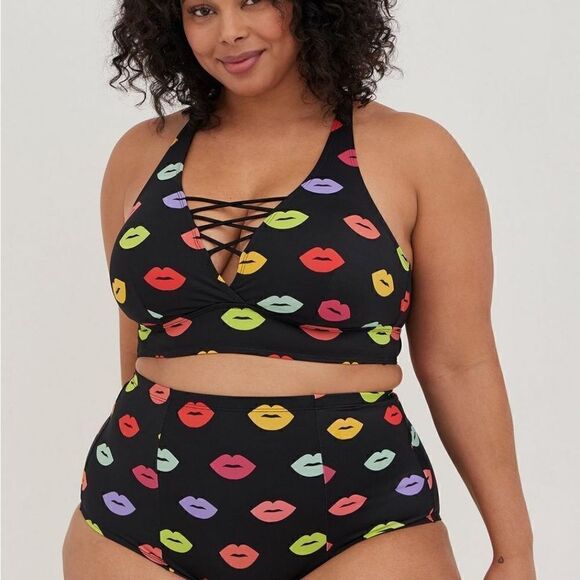 Torrid Lips Pattern High-Rise Strappy Back Swim Bottom 3X - Picture 10 of 11